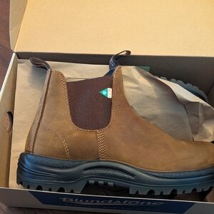 Blundstone Men's Brown Leather Boots Green Patch Safety Boots ,New Never Worn